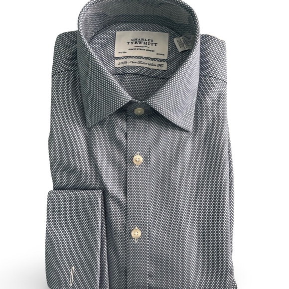 Charles Tyrwhitt Men's Navy Patterned Dress Shirt - Picture 1 of 3